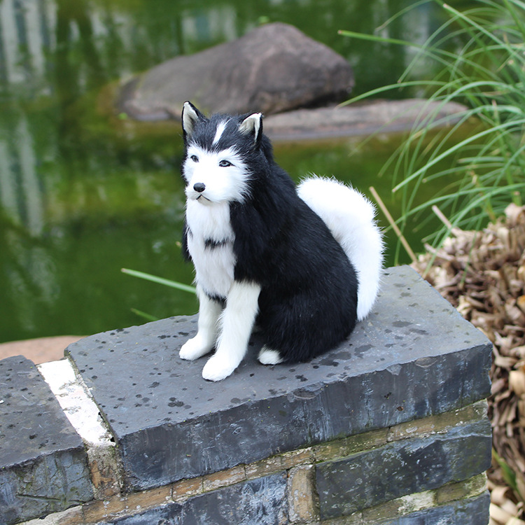 Zodiaco animal adornos samoyedo negro blanco piel regalo forma lindo perro de simulación