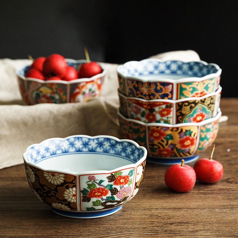 [日本进口有田烧陶瓷花型碗 伊万里日式手绘料理餐碗]