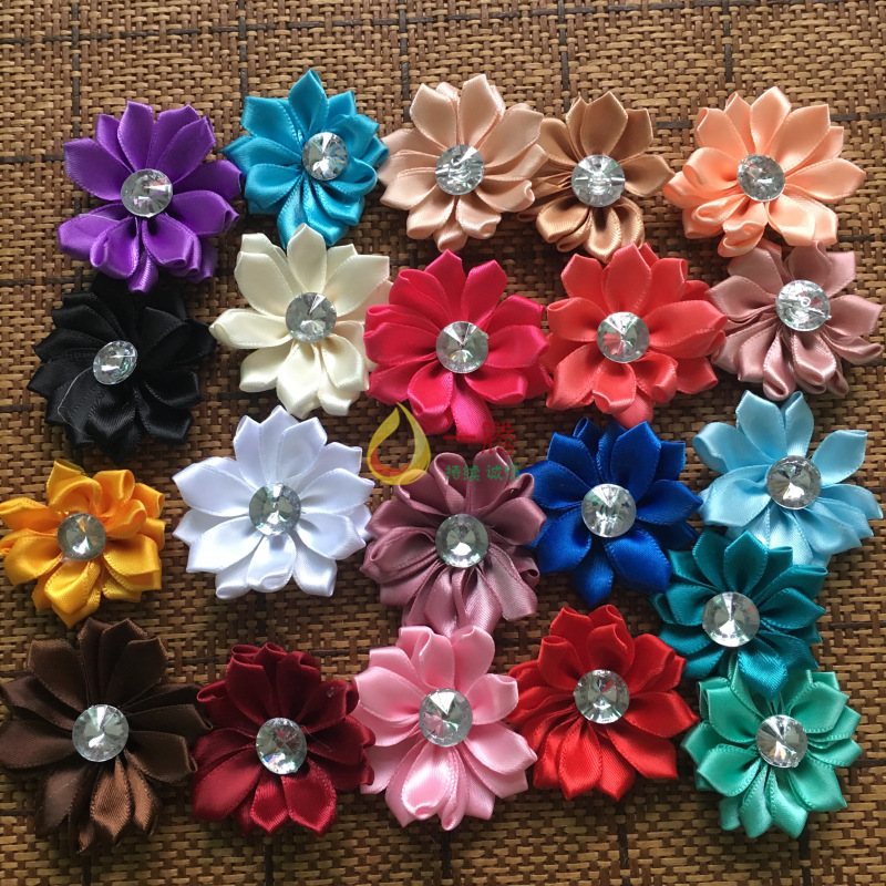 With drill Water Lilies Floret Polyester belt silk ribbon Flower Clothing accessories manual Gift box Curlicue