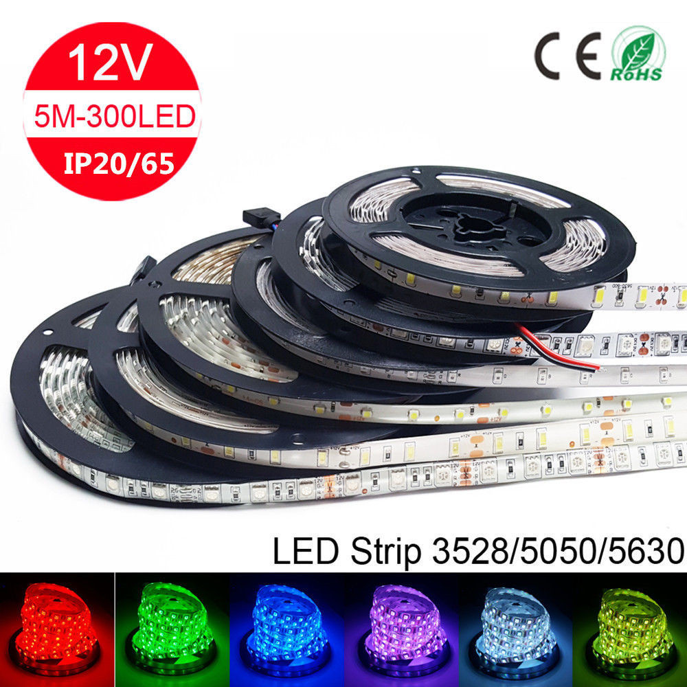 5米300灯SMD贴片3528 LED防水灯带DC12V 红/黄/蓝/绿/白色/RGB