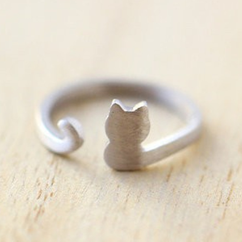 Hot Animal Cat Ring Alloy Electroplated Gold Silver Rose Color Protection Kitten Ring Wholesale display picture 7