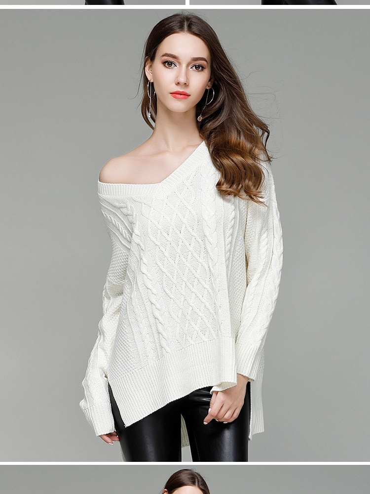 V-neck hem split knitted pullover  NSYH51711