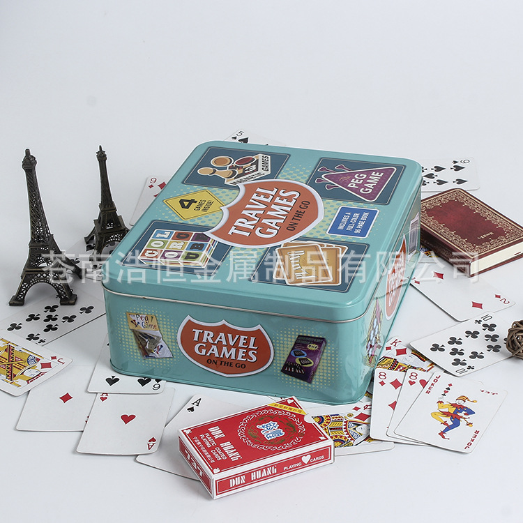 供应游戏卡桌游马口铁盒 牌九骨牌麻将收纳扣底天地盖三片铁罐