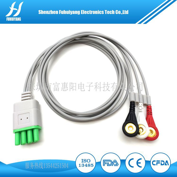 兼容麦邦遥测三导美标扣式心电导联线，遥测心电线