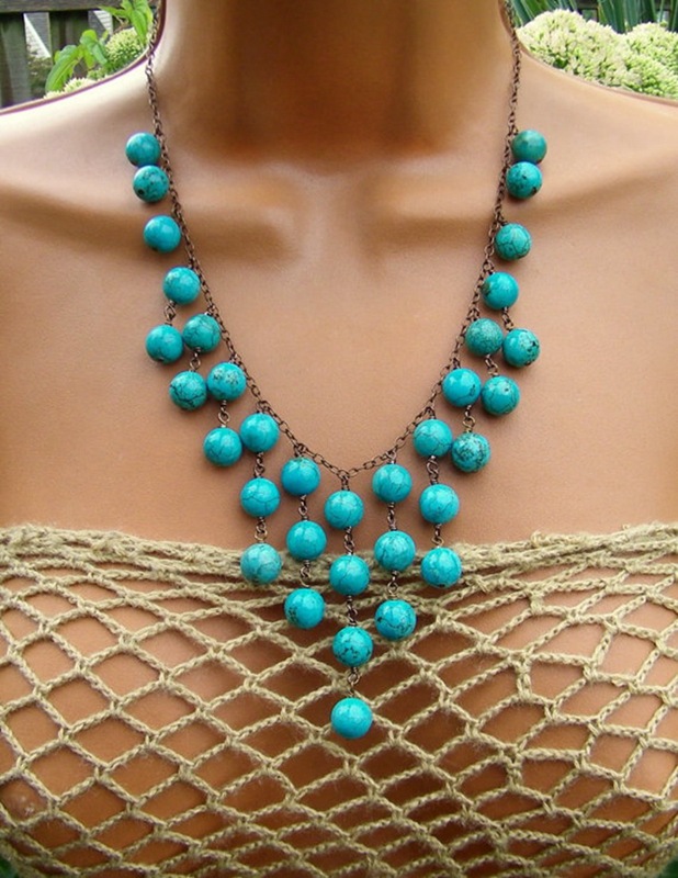 Commerce Extérieur Européen Et Américain Pierre Perles Collier Tissé À La Main Turquoise Collier D'été Pierre Collier Femmes display picture 1