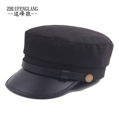 Spring and Autumn Navy Hat Korean Style Unisex Youth Casual Fashion Cap Trend Duckbill Hat Autumn Winter PU Leather Lined Student Hat