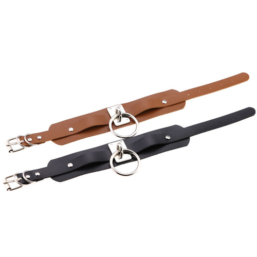 European and American punk street photography, trendy men and women, exaggerated sexy neck straps, oversized O-round metal BDSM restraint collars