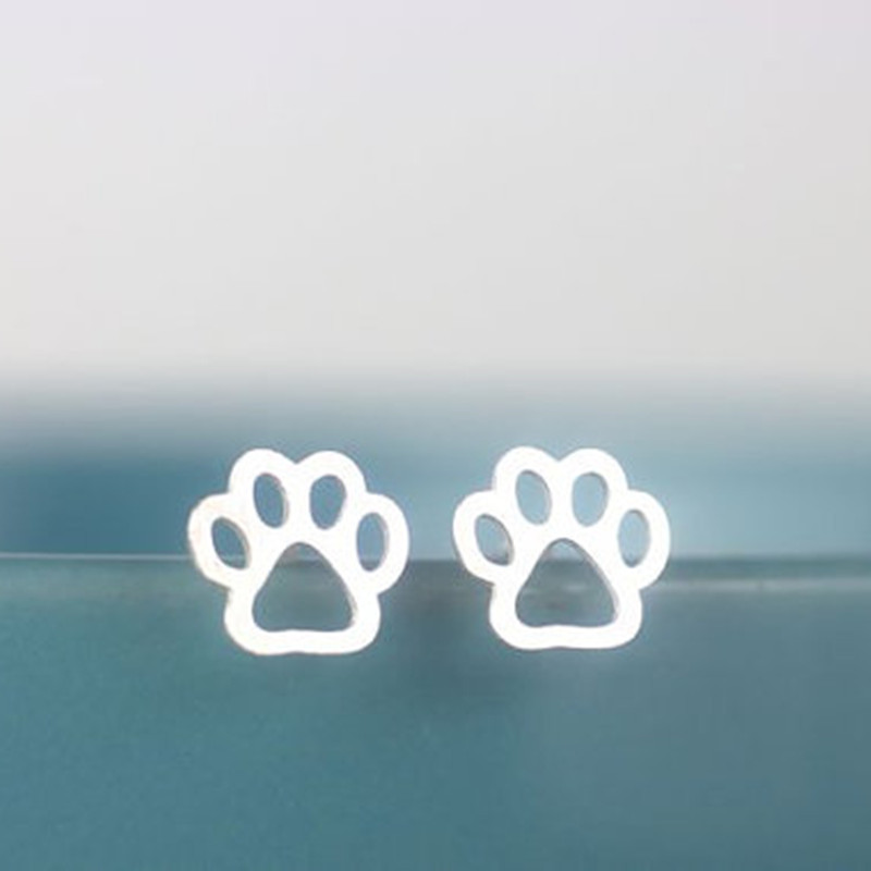 hot-saling hollow  alloy plating cute animal cat and dog foot earrings wholesale