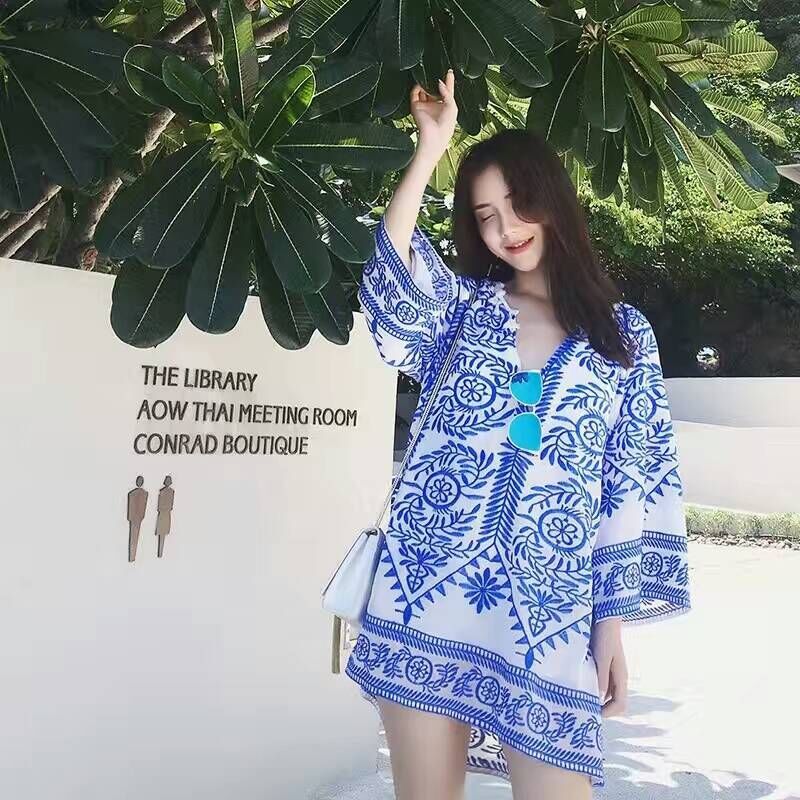 2022夏季新款民族风雪纺刺绣中长款连衣裙女