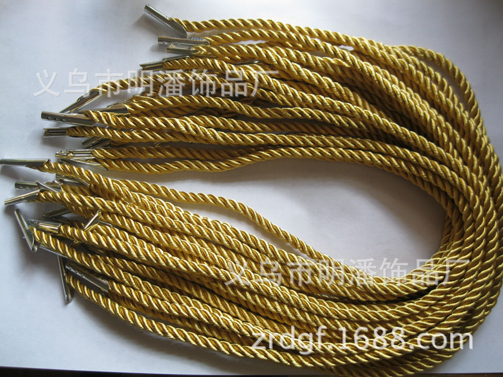 供应5MM粗尼龙绳铁头提手绳、两头铁扣倒刺礼盒拎手绳子 金属扣绳