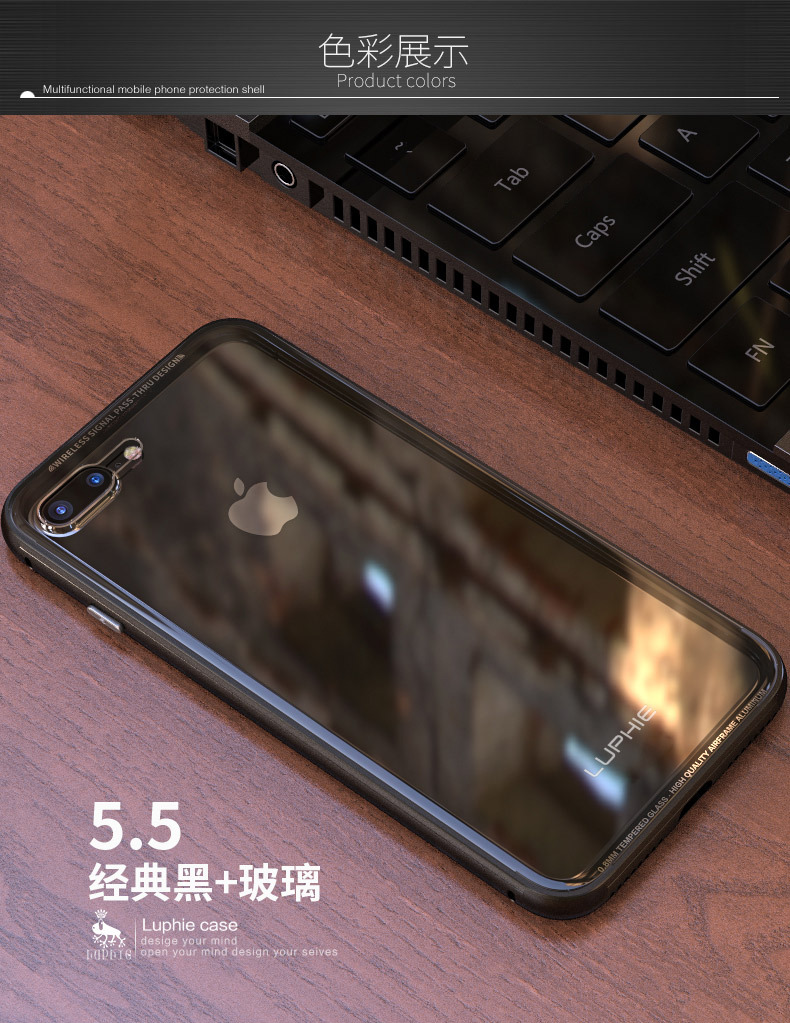 Luphie iGlass Airframe Aluminum Bumper Air Barrier Tempered Glass Back Case Cover for Apple iPhone 8 Plus & iPhone 8