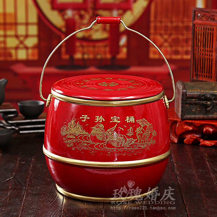 婚庆用品 婚房装饰 大号红色单个实木子孙桶 结婚子孙宝桶三件套|ru