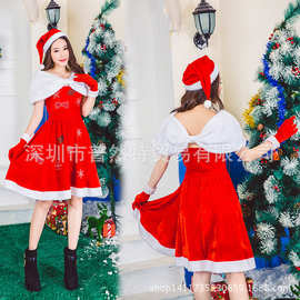 2020新款欧美圣诞节服装甜心可爱钉珠圣诞装圣诞裙舞会派对演出服