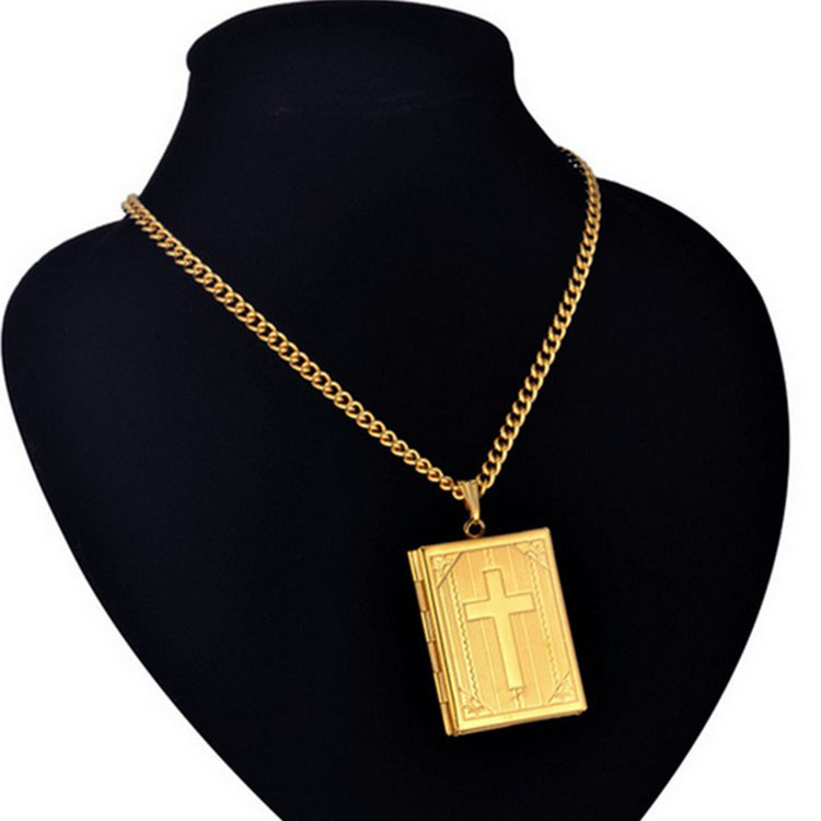 Bijbel Magic Box Cross Brass hanger ketting, mannelijke open frame hanger, plaats foto ketting_voghion.com