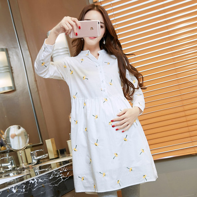Spring new pattern maternity dress jacket Base coat Long sleeve Korean Edition Freaky Shirt dress
