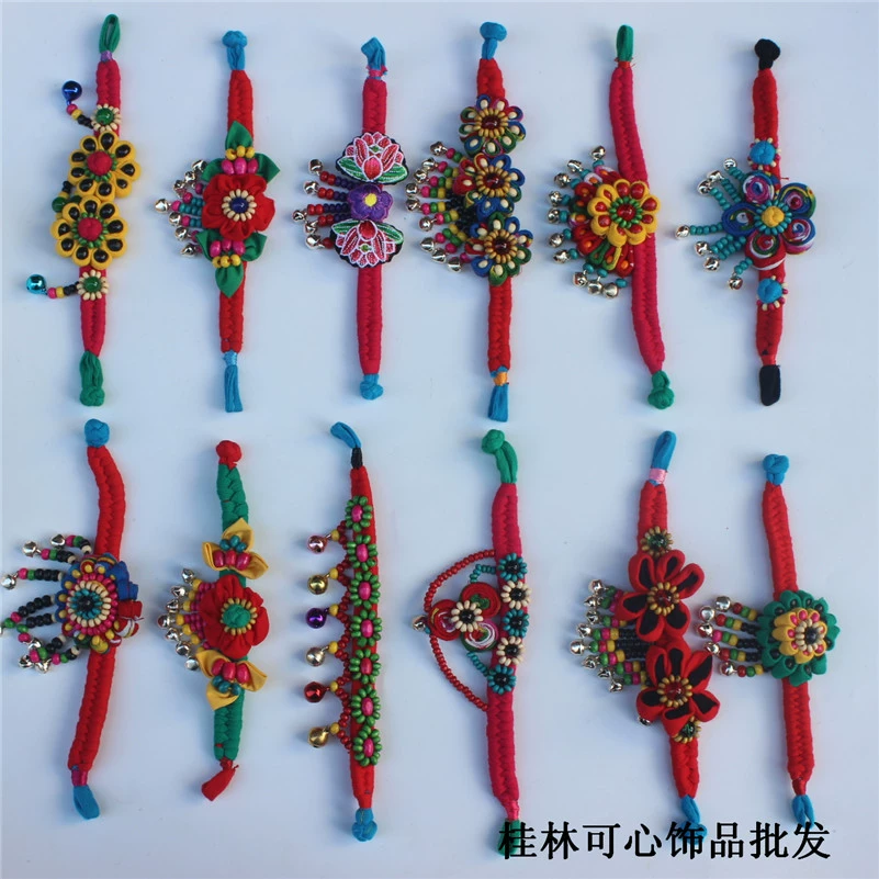 Ethnic cloth, bracelet, woven retro genuine small bell handmade, ethnic style, flowered, wholesale