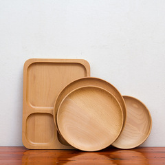 Factory Wholesale Beech Wood Creative Round Bread Plate Coffee Cup Solid Wood Plate Wooden Dessert Plate