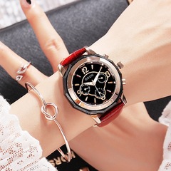 GUOU new style durable and light luxury six-pin trendy watch leather strap personalized fashionable large dial ladies watch