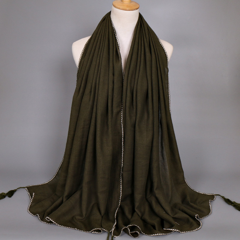 #11军绿 (2) 厘纱丝巾挂须饰品2017秋