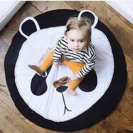 INS卡通熊猫纯棉儿童爬行垫游戏垫圆地毯儿童房装饰