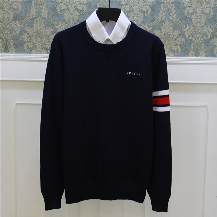 2017 Autumn New products Sweater man Navy Blue T-shirts Embroidery stripe Socket sweater goods in stock On behalf of