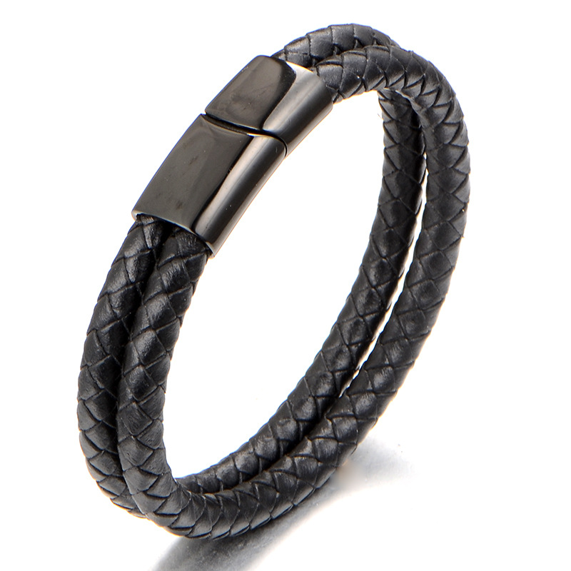 20g Weight Vacuum Plating Gold Plating Process 18K Gold Plated Plating Material 304 Stainless Steel Pendant Material Casual Geometric Pu Leather 18K Gold Plated Vacuum Plating Men'S Bracelets Men Cord & Leather Bracelets