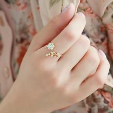 韩版时尚气质镶钻扭曲树叶如意花朵开口戒指 食指指环女D028