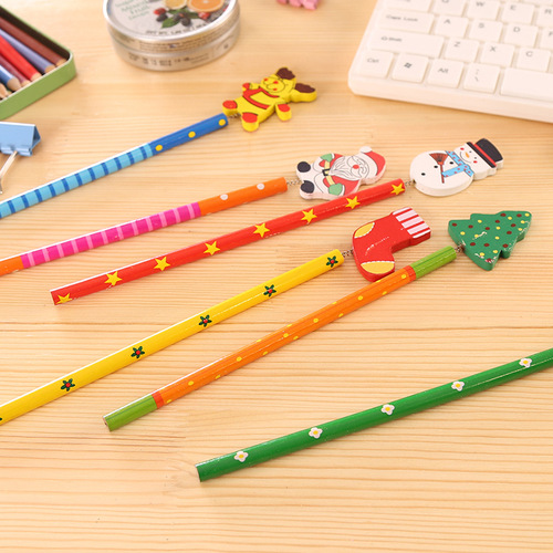 Christmas creative cartoon pencil wooden pen school supplies primary school students creative stationery prizes Christmas gifts