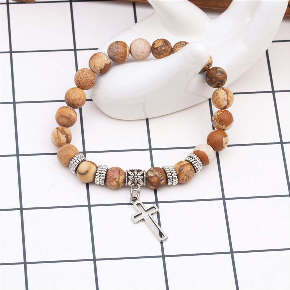 Yoga Beads Energy Natural Stone Bracelet Frosted Stone Volcanic Stone Cross Bracelet display picture 12