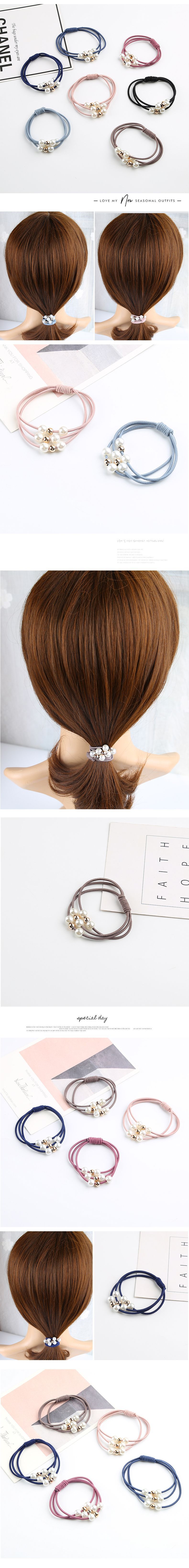 Nine Beads Korean Pearl Elastic Multi-layer Hair Rope display picture 1