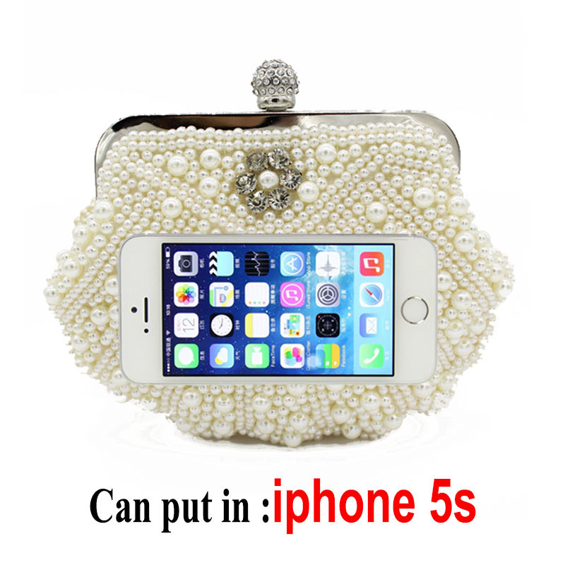 Túi clutch nữ dạ hội thêu chuỗi ngọc trai cầm tay – kiểu vỏ sò be — Màu trắng, Màu trắng be chi tiết 2