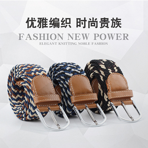 Extended version stretch woven elastic waistband men's and women's belt canvas belt pin buckle belt wholesale