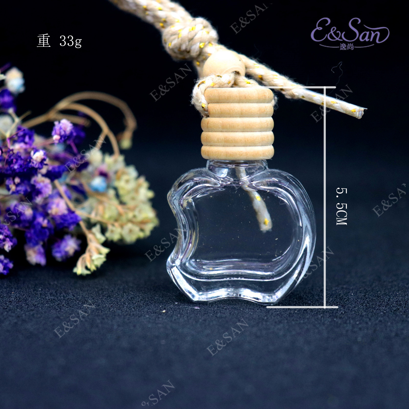 苹果瓶透明香水瓶玻璃瓶汽车挂件车挂化妆品瓶 FM1020T-10ML 现货