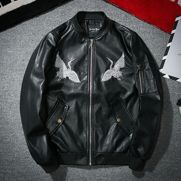 Europe Street tide brand men leather jacket Embroidered Leather Xianhe autumn air force pilots baseball uniform jacket