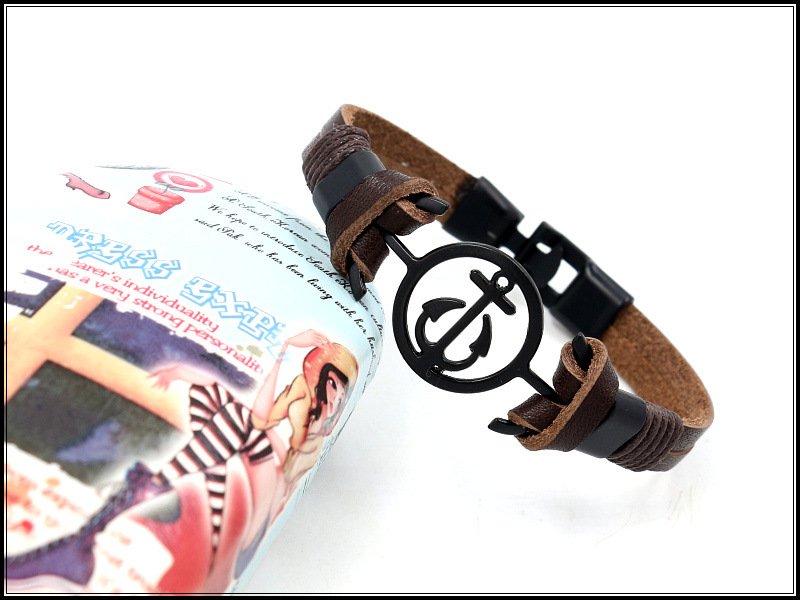 Croix-frontière Fournir Nouveau Rétro Ancre De Bateau Bovins En Cuir Bracelet Hommes De Électrophorèse Noir Main-tissé Bracelet En Cuir D'une Seule Pièce Dropshipping display picture 9