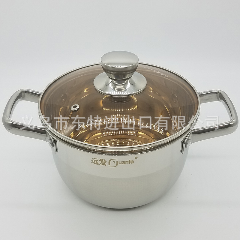 Factory direct sales of stainless steel double-ear soup pot, tea-colored glass lid double-bottom soup pot, high-end gift pot, household soup pot detail image 2
