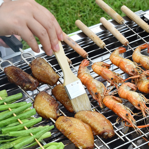 Wholesale baking brush seasoning brush barbecue tools food pig hair brush oil brush wooden handle brush bulk order