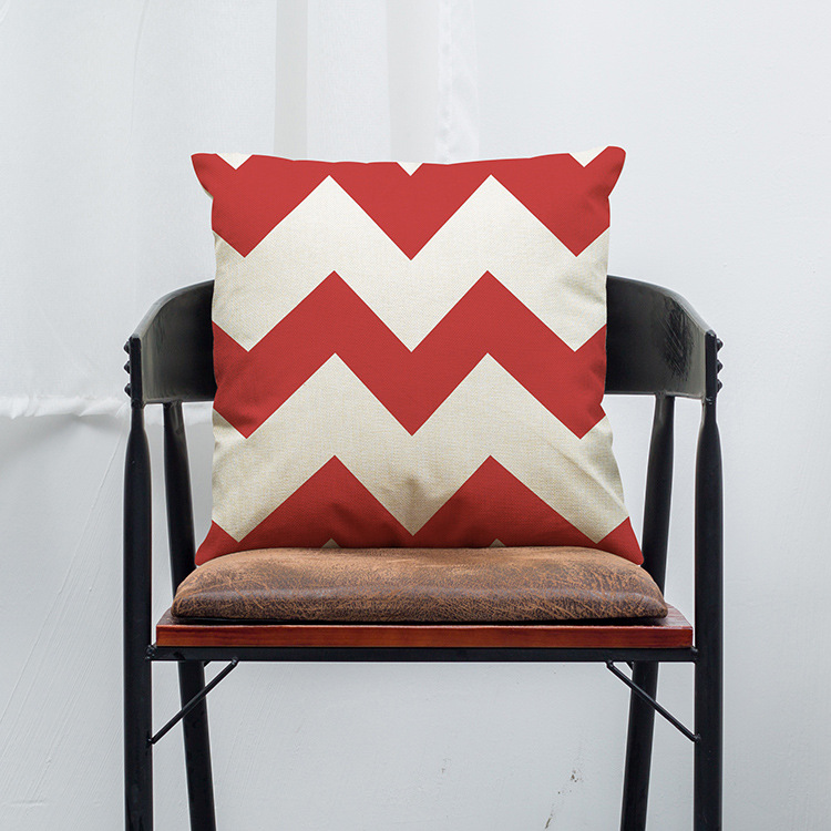 现代简约创意几何大波浪亚麻抱枕套 午睡抱枕 汽车靠枕 来图定制