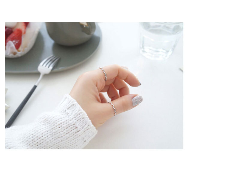 169 Korean Style S925 Sterling Silver Ring Ins Simple Thin Line Curve Wave All-Match Glossy Ring for
