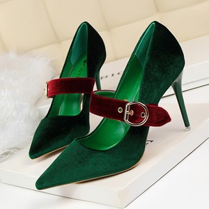 822-5 European and American wind fine color matching shoes with high heels show thin light suede