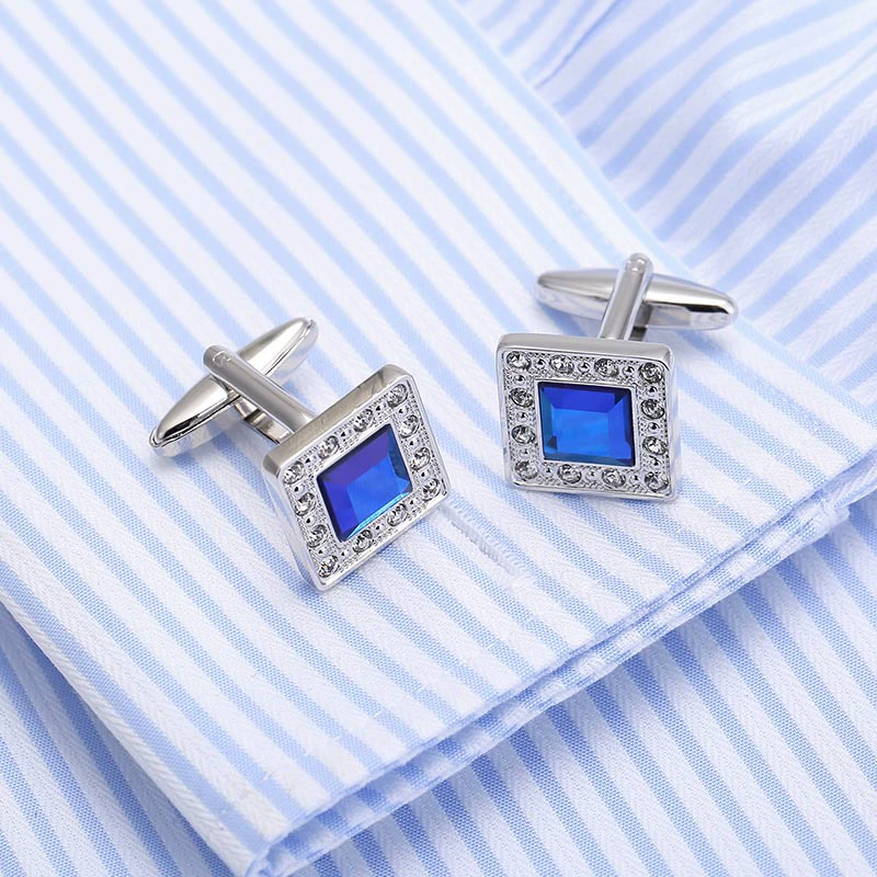 Высокое качество медные запонки CuffLink синий кристалл, бусинка страз, манжета на лацкане, набор запонок 141
