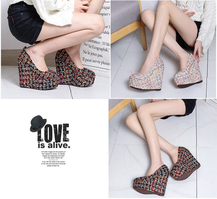 Giày cao gót đế xuồng platform nữ gót 15 cm kiểu Chanel — Màu đen chi tiết 12