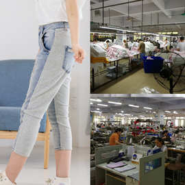 淘工厂虎门牛仔配针织七分裤女批发来图来样加工厂家贴牌生产打版