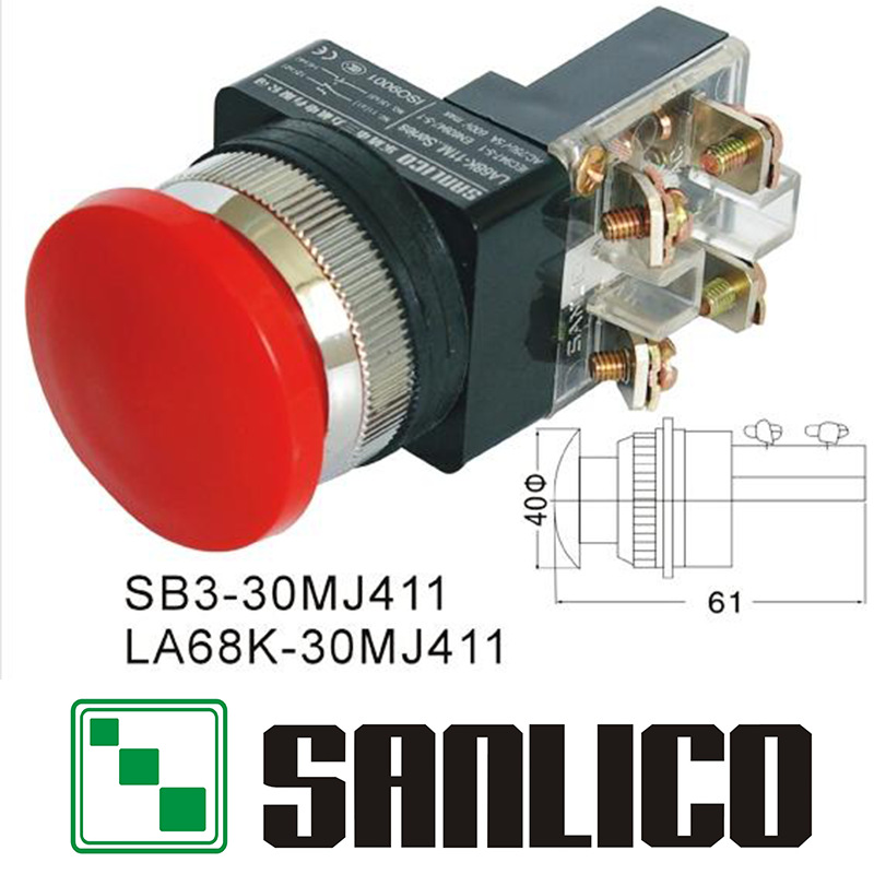 蘑菇头按钮开关 LA68K(SB3 KS PB)-30MJ411按键长寿命