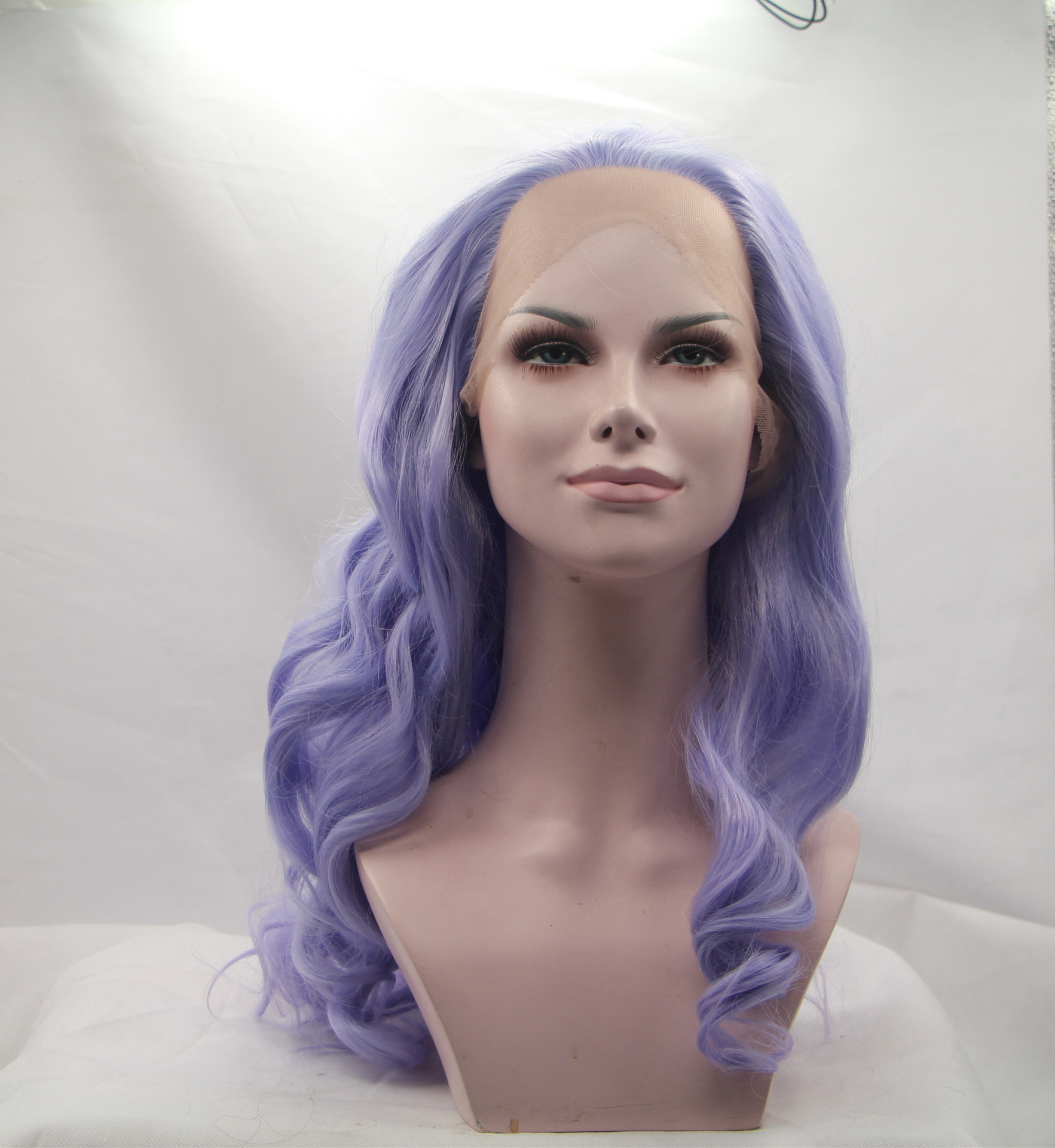 NEWLOOK W1057 Fantasía púrpura moda encaje peluca de entrenamiento de cabeza peluca de cabello largo microenrollado