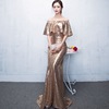 Long-style evening dress bare back shoulder-length breast-wiping