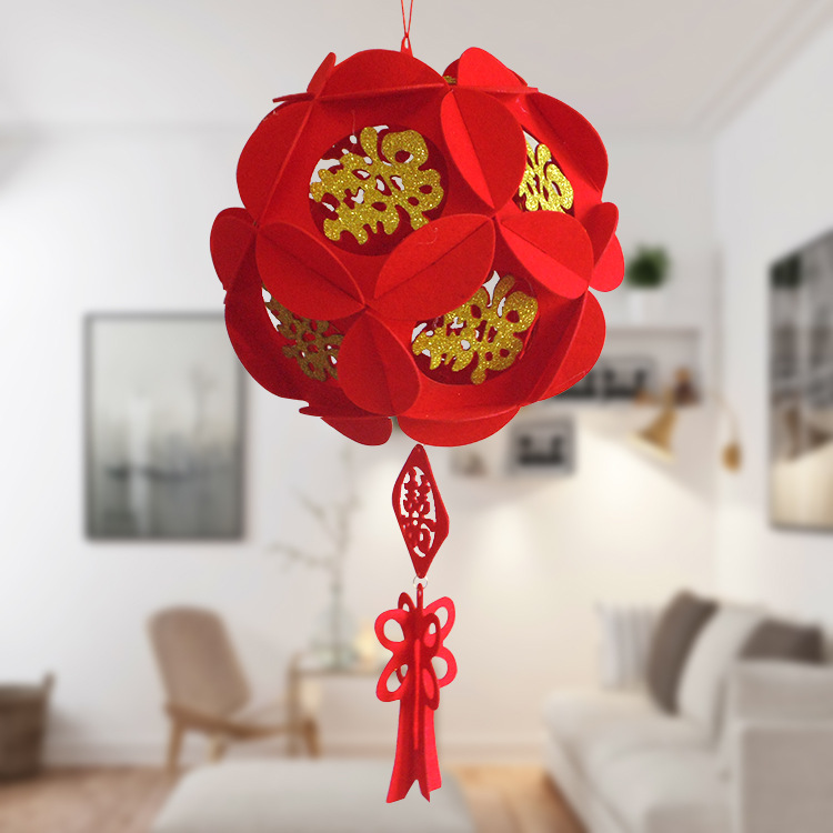 厂家批发绒布喜字宫灯绣球挂饰 婚房布置装饰结婚婚庆用品灯笼