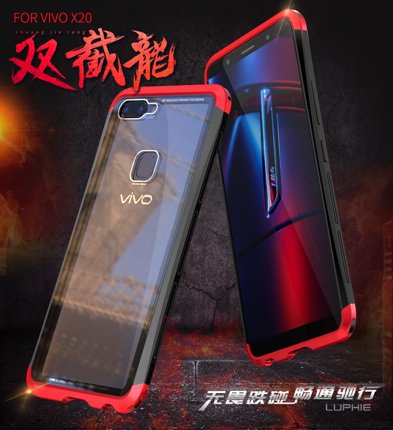 Luphie Nunchaku Airframe Metal Frame Air Barrier Tempered Glass Back Case Cover for vivo X20 & vivo X20 Plus