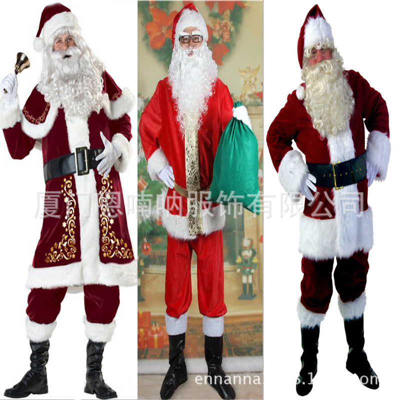 欧美圣诞节服饰高档长毛绒布圣诞老人服装舞台表演服演出服装批发|ru