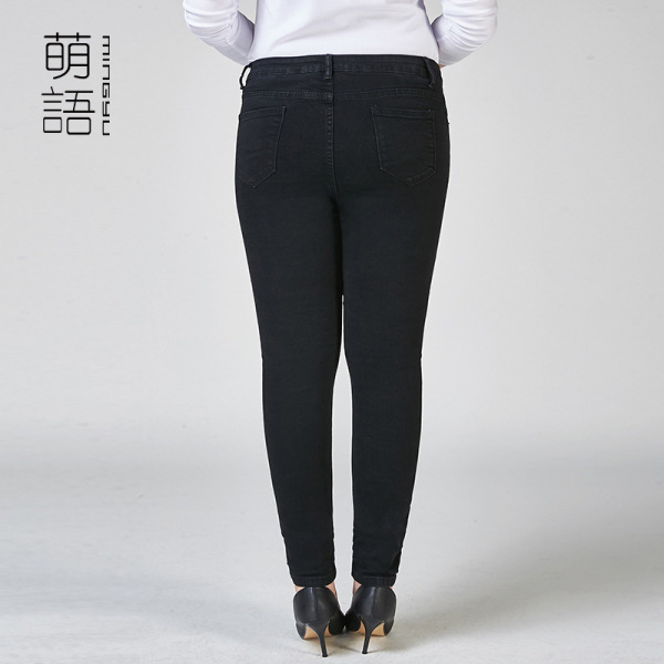 Big code women clothing agent repair black women jeans in autumn and winter trousers